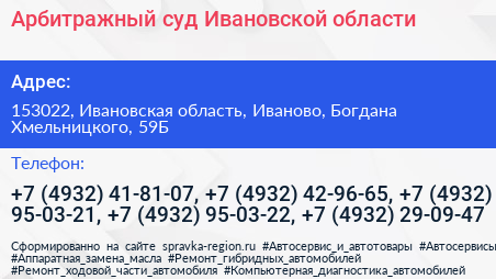 Арбитражный суд Ивановской области - визитка