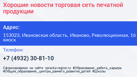 Хорошие новости торговая сеть печатной продукции - визитка
