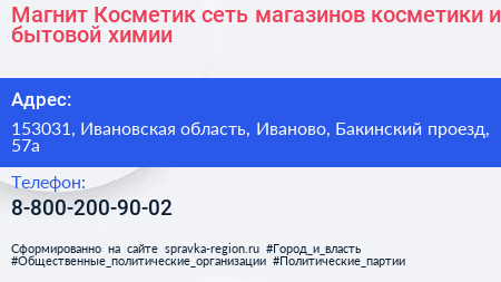 Магнит Косметик сеть магазинов косметики и бытовой химии - визитка