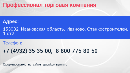 Профессионал торговая компания - визитка