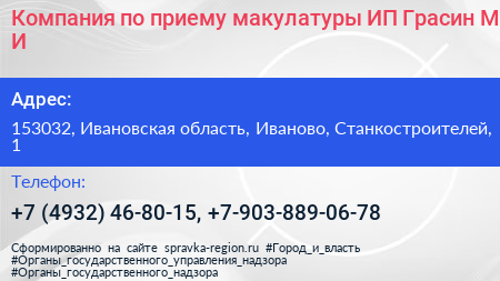 Компания по приему макулатуры ИП Грасин М И  - визитка