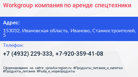 Workgroup компания по аренде спецтехники - визитка