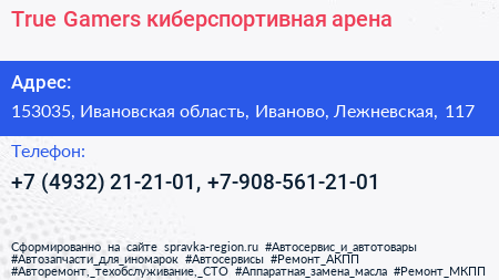 True Gamers киберспортивная арена - визитка