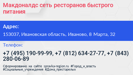 Макдоналдс сеть ресторанов быстрого питания - визитка