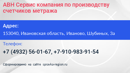 АВН Сервис компания по производству счетчиков метража - визитка