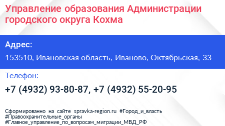 Управление образования Администрации городского округа Кохма - визитка