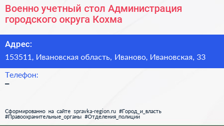 Военно учетный стол Администрация городского округа Кохма - визитка