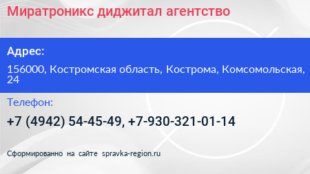Миратроникс диджитал агентство - визитка