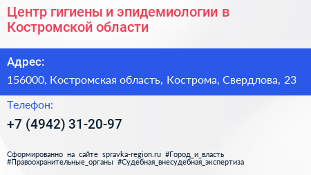 Центр гигиены и эпидемиологии в Костромской области - визитка