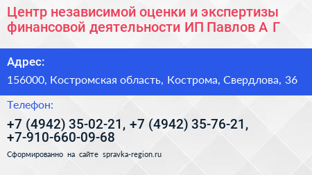 Центр независимой оценки и экспертизы финансовой деятельности ИП Павлов А Г  - визитка