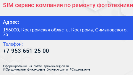 SIM сервис компания по ремонту фототехники - визитка