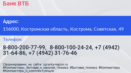 Банк ВТБ - визитка