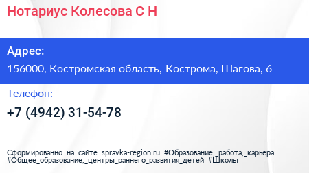 Нотариус Колесова С Н  - визитка