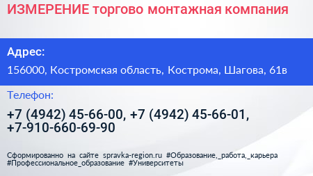 ИЗМЕРЕНИЕ торгово монтажная компания - визитка