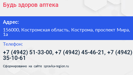 Будь здоров аптека - визитка