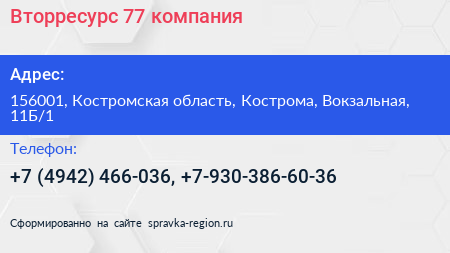 Вторресурс 77 компания - визитка
