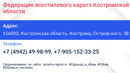 Федерация всестилевого каратэ Костромской области - визитка