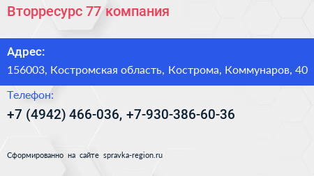Вторресурс 77 компания - визитка