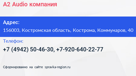 A2 Audio компания - визитка