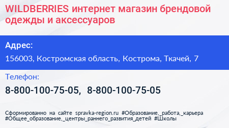 WILDBERRIES интернет магазин брендовой одежды и аксессуаров - визитка