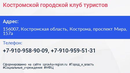 Костромской городской клуб туристов - визитка
