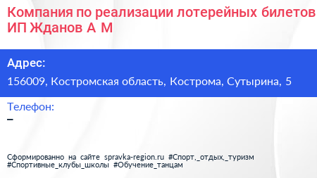 Компания по реализации лотерейных билетов ИП Жданов А М  - визитка