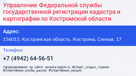 Управление Федеральной службы государственной регистрации кадастра и картографии по Костромской области - визитка