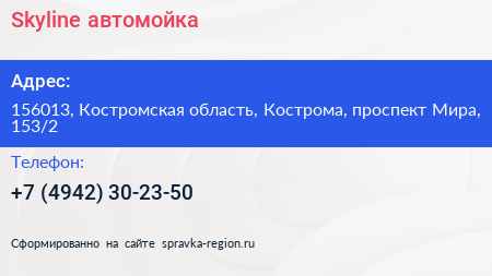 Skyline автомойка - визитка