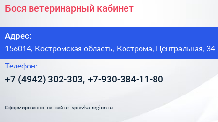 Бося ветеринарный кабинет - визитка