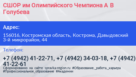 СШОР им Олимпийского Чемпиона А В Голубева - визитка