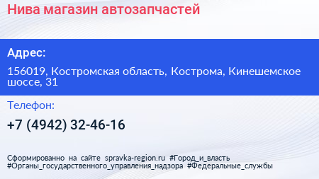 Нива магазин автозапчастей - визитка
