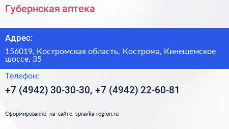Губернская аптека - визитка