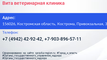 Вита ветеринарная клиника - визитка