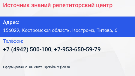 Источник знаний репетиторский центр - визитка