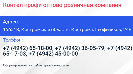 Контел профи оптово розничная компания - визитка