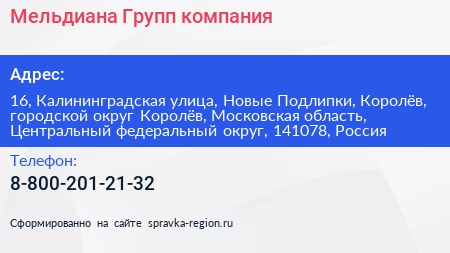 Мельдиана Групп компания - визитка