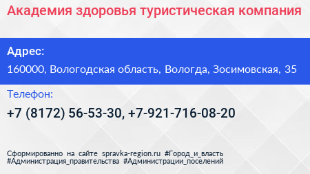 Академия здоровья туристическая компания - визитка