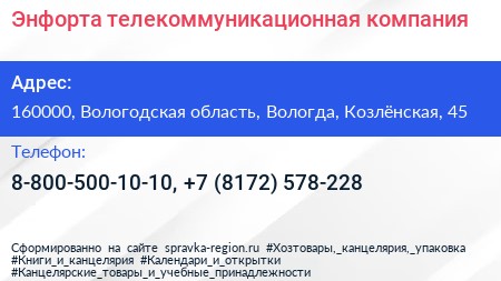 Энфорта телекоммуникационная компания - визитка