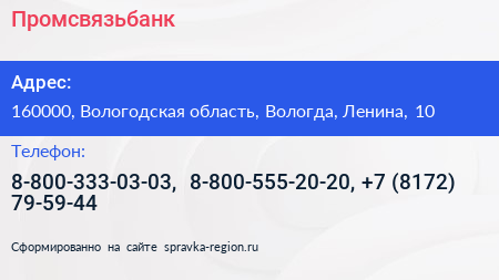 Промсвязьбанк - визитка