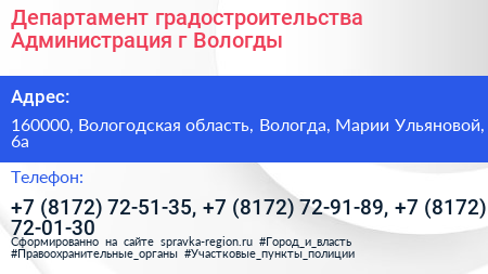 Департамент градостроительства Администрация г Вологды - визитка