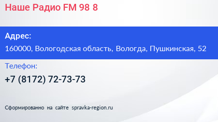 Наше Радио FM 98 8 - визитка