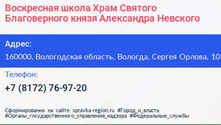 Воскресная школа Храм Святого Благоверного князя Александра Невского - визитка