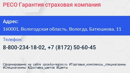 РЕСО Гарантия страховая компания - визитка