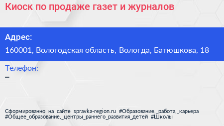 Киоск по продаже газет и журналов - визитка