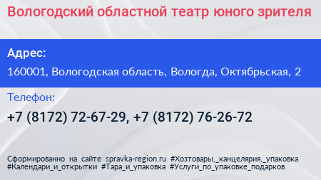 Вологодский областной театр юного зрителя - визитка