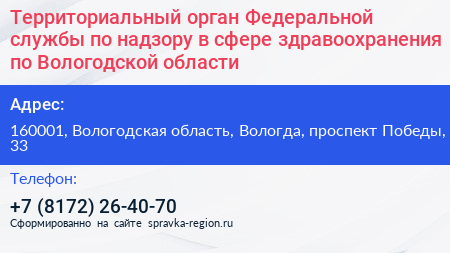 Территориальный орган Федеральной службы по надзору в сфере здравоохранения по Вологодской области - визитка
