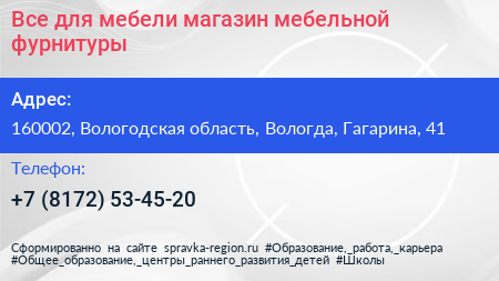 Все для мебели магазин мебельной фурнитуры - визитка