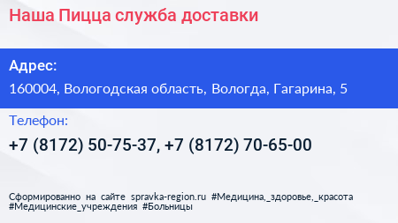 Наша Пицца служба доставки - визитка
