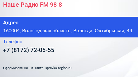 Наше Радио FM 98 8 - визитка