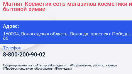 Магнит Косметик сеть магазинов косметики и бытовой химии - визитка